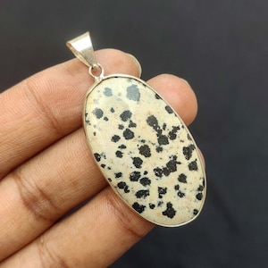 Handmade Dalmatian Cabochon Pendant: Sterling Silver Plated Charm Necklace