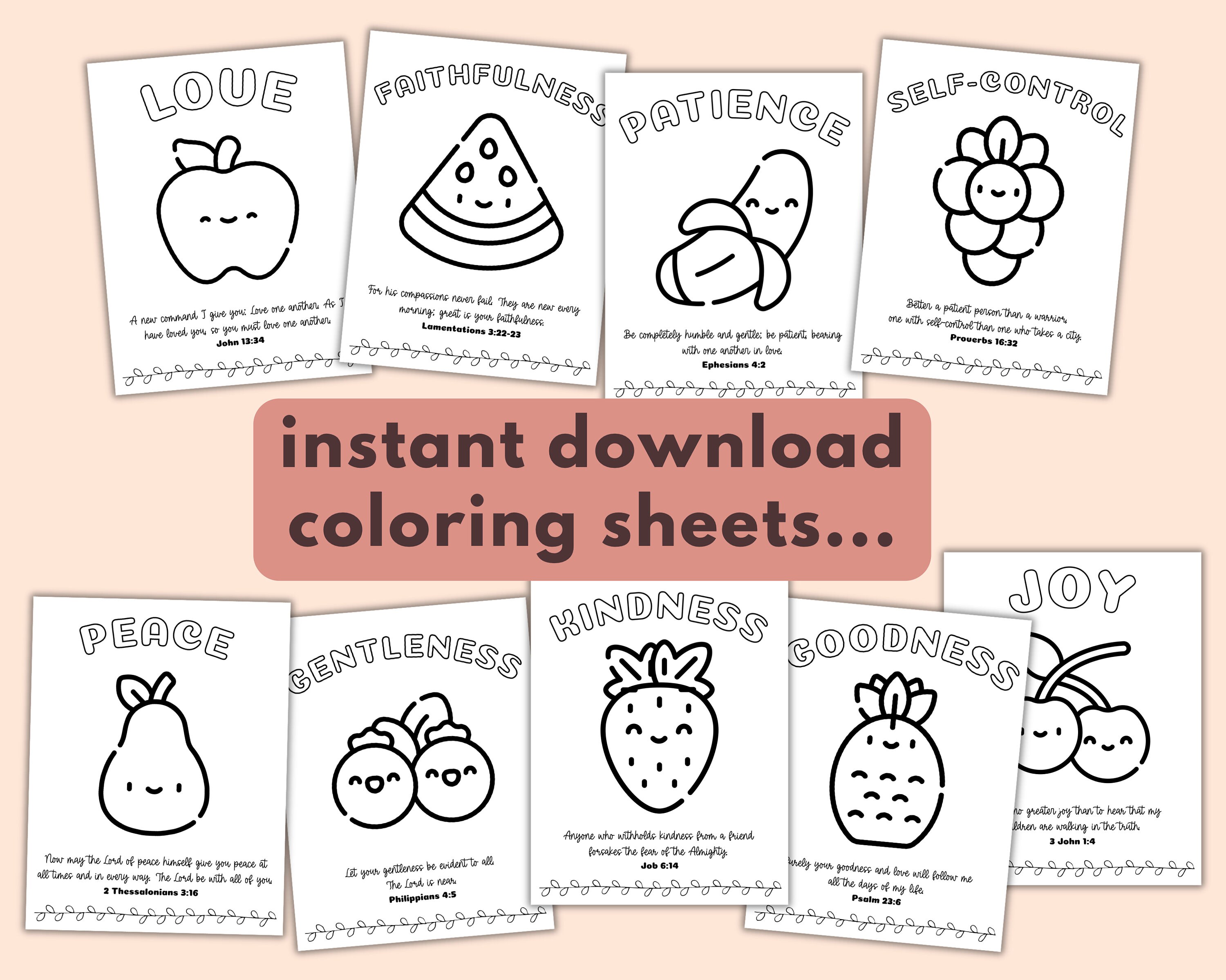 Printable Fruit of the Spirit Coloring Pages Kids Bible Verse Etsy Printable Fruit of the Spirit Coloring Pages Kids Bible Verse Etsy