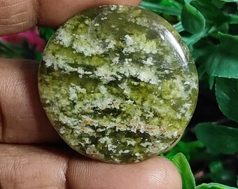Green Vessonite Cabochon: 68 Carat Round Gemstone (34X34X5 mm) GS-1007