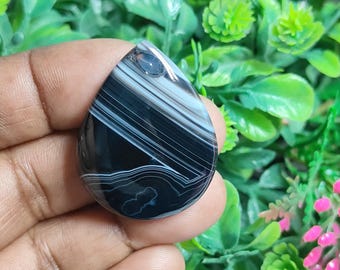 Black Banded Agate Cabochon Marquise Gemstone (39X30X5 mm) GS-1815