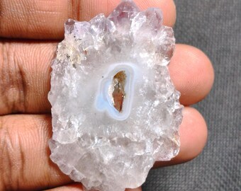 Solar Quartz Amethyst Stalactite Slice Cabochon, February Birthstone (77 Ct, GS-2194)