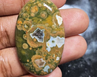 Oval Green Rhyolite Cabochon, Rainforest Jasper Gemstone (65 Cts) GS-1871