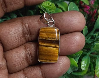 Colgante de plata de ley con ojo de tigre natural: detalle de turquesa, gema natural de 25 quilates GSP-83