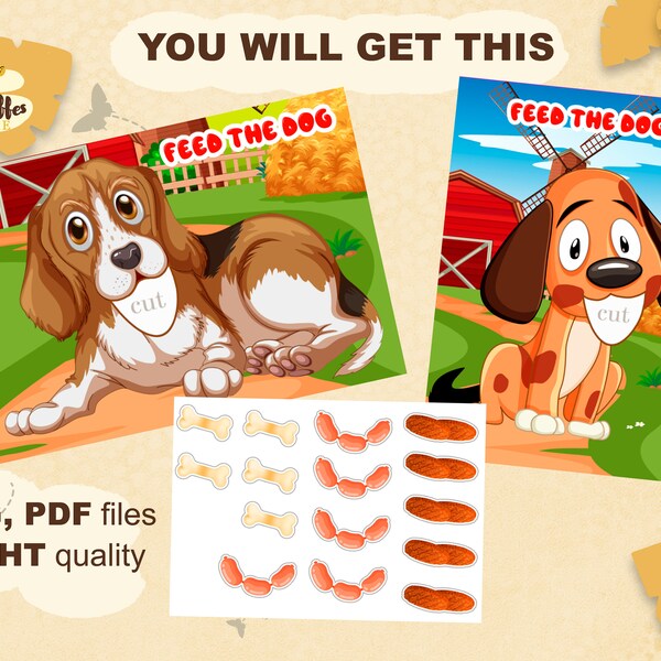 Feed the dog Game for child printable shape matching printable