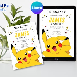 Pokemon Invitation | Editable Invitation | Kids Birthday Invite | Pokemon Party | Pokemon Pikachu Birthday Party Template | Digital Download