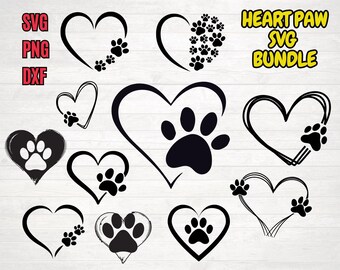 Paquete SVG de huella de corazón: Clipart de huella de perro, PNG, archivo de corte (descarga digital)