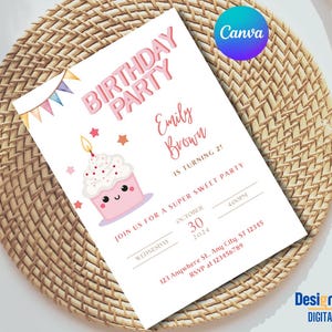 Bearbeitbare Cupcake-Geburtstagseinladung, Cupcake-Mädchen-Geburtstagseinladung, Cupcake-Dekorationsparty, Cupcake-Geburtstagseinladung, Canva-Vorlage