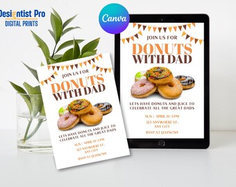 Invitación "Donuts con papá": Fiesta del Día del Padre, plantilla editable de Canva (5x7, descarga digital)