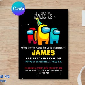 Fun Among Us Game Invite - Space Adventure Birthday Invite, Editable Digital Template, Crewmate Birthday Invitation Template, Mobile Evite