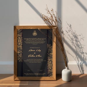 Zwart gouden bloemen Nikah-certificaat Elegant islamitisch huwelijk uitnodigingskaart flyer sjabloon bewerkbaar| Direct downloaden | Nikkah-aandenken