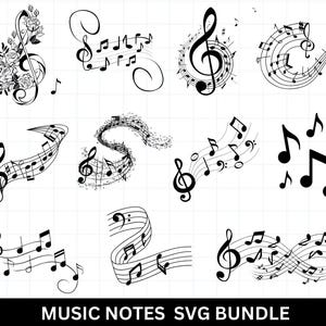 Pacchetto SVG di note musicali: clipart vettoriali, file tagliati (download digitale)
