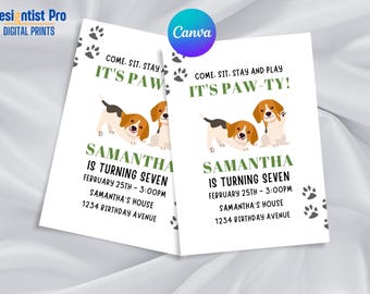 Puppy Paw-ty Birthday Invitation: Editable Kids Party (Canva Template)
