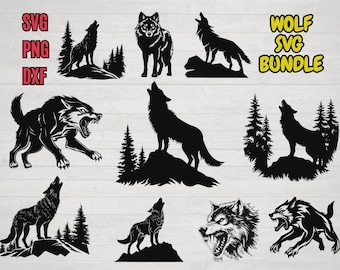 月に向かって遠吠えするオオカミのシルエット、オオカミのクリップ