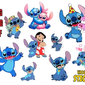以下が含まれることがあります： リロ＆スティッチのスティッチをフィーチャーしたデジタルクリップアート画像10点セット。画像は、バースデーケーキを持っているスティッチ、別のスティッチを抱きしめているスティッチ、リロと一緒に立っているスティッチなど、さまざまなポーズのスティッチが含まれています。画像はカートゥーンスタイルで、クラフトプロジェクト、スクラップブッキングなどに最適です。