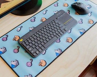 Kat muismat – grote gaming-bureaumat, gestikte rand (700 x 300 mm)