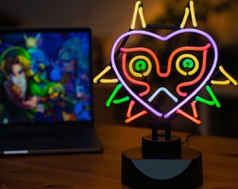 Luce al neon Majoras Mask - Luce al neon in vetro piegato a mano - Lampada da scrivania al neon vera - Regalo di decorazione per videogiochi per giocatori - Luce al neon Zelda Majoras Mask