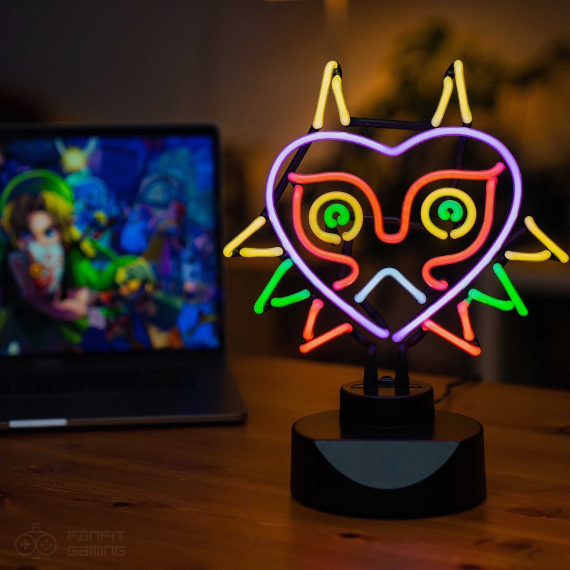 Majora's Mask Neon Desk Lamp - Hand Bent Glass, Gaming Decor Gift