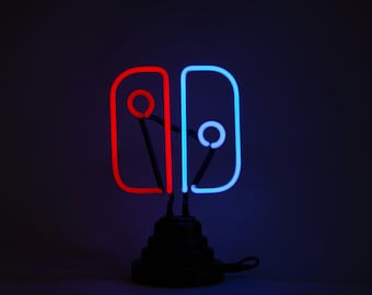 Switch Joy-Con Neon Desk Lamp – Hand Bent Glass, Gaming Decor