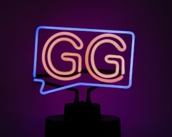 GG Neon Desk Lamp – Hand Bent Glass, Gaming Decor