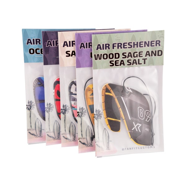 Paquete de regalo de ambientador de kitesurf hecho a mano: 5 aromas de ambientador de kitesurf para autos incluidos en 1 increíble regalo para su próxima sesión de playa