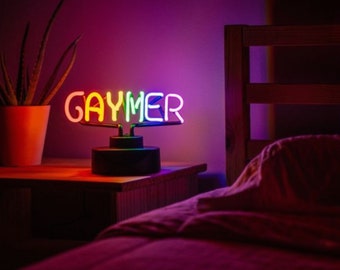 Luce al neon Gaymer - Luce al neon Pride in vetro piegato a mano - Lampada da scrivania al neon reale - Regalo di arredamento LGBTQ per giocatori TGay o gay - Luce al neon LGBT