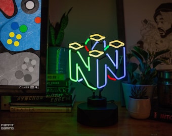 N64 Neon Light - Hand Bent Glass Neon Light - Real Neon Desk Lamp - Gaming Decor Gift for Gamers - Retro Gaming Neon Light - N64 Light