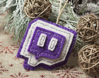 Adorno de Twitch hecho a mano en fieltro – Decoración navideña para gamers