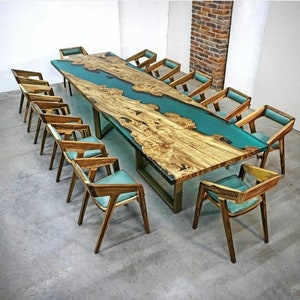 Long table in polished aluminum and resin top