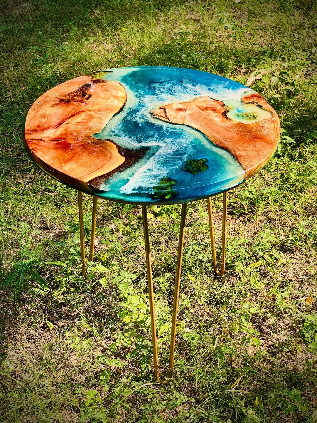 Unique Indoor Beach Look Epoxy Round Resin Table With Tortoise Coffee ...