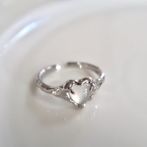 Sterling Silver Heart Ring: White Zircon Adjustable Statement Ring