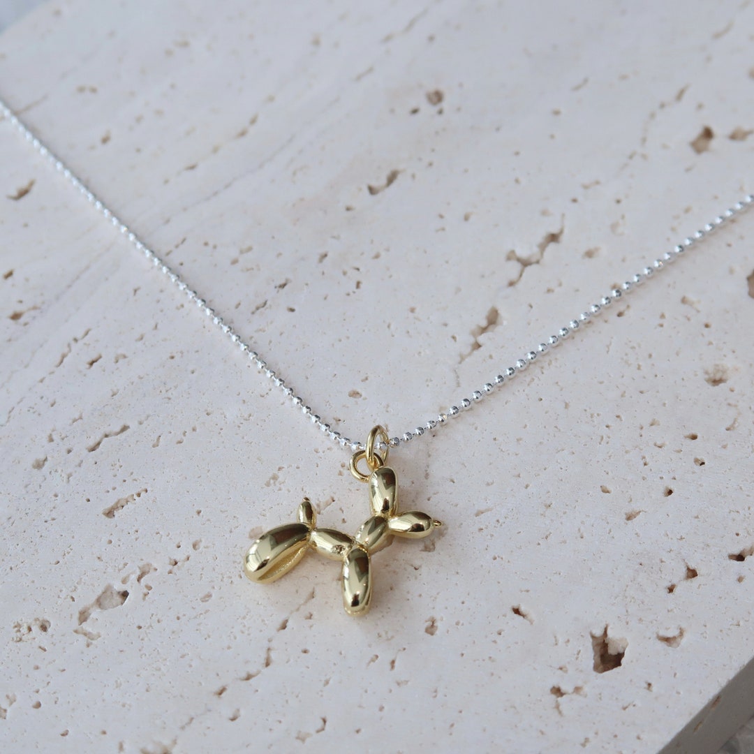 Gold Balloon Dog Necklace 925 Sterling Silver Minimalist Cute Pendant