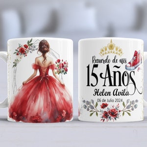JPG Plantilla de Quinceañera Vestido color  ROJO con zapatillas  - New para tazas 11 onz