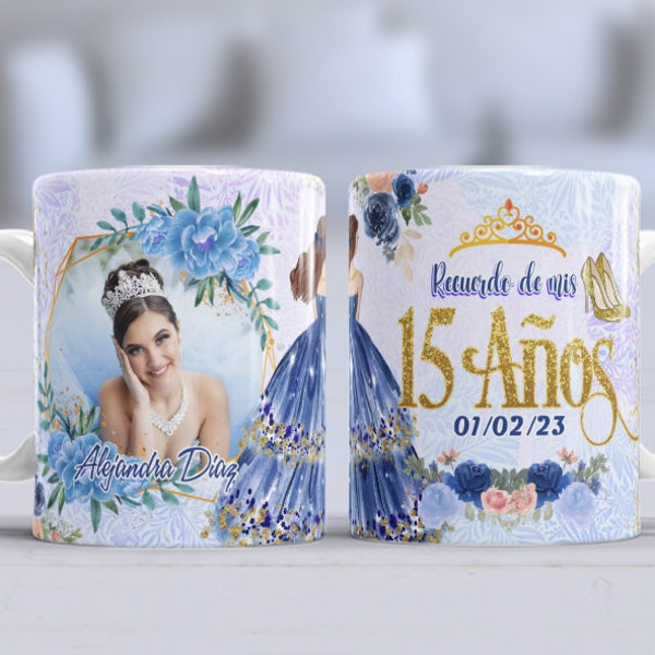 PSD Editable Quinceañera Template with Photography Blue Model - New for 11 oz mugs