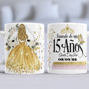 PNG Plantilla Editable de Quinceañera Vestidos corto de color  Dorado  - New para tazas 11 onz