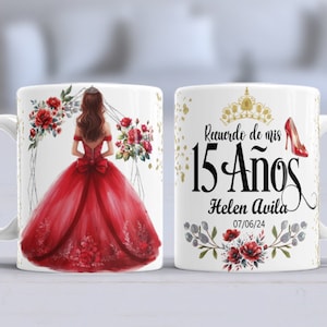 JPG Plantilla de Quinceañera Vestido color  ROJO  - New para tazas 11 onz