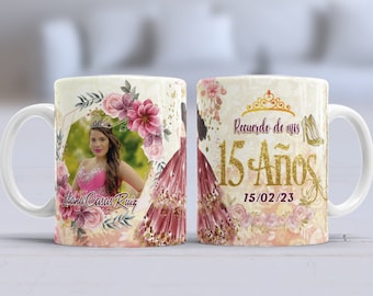 Editable PSD Quinceañera Template with Pink Model Photo - New for 11 oz Mugs