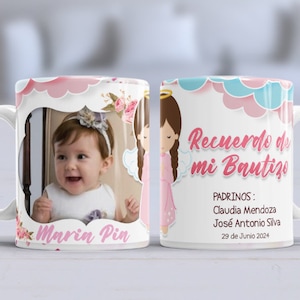 PNG - PSD Plantilla Editable de Bautizo Niña con fotografía para taza 11 onz
