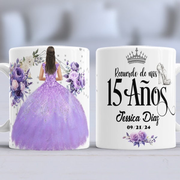 JPG Editable Template for Quinceañera Dress color LILAC 1 - New for 11 oz cups