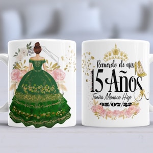 PNG Editable Quinceañera Template, GREEN color *11 oz mug*