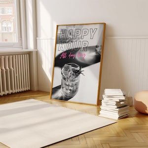 Happy hour poster, happy hour print, kitchen print