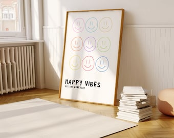 Happy Vibes Poster: Colorful Smiley Faces Wall Art