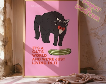 Funny Cat Poster: Pink Wall Art Print