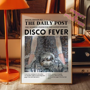 Disco Fever Newspaper Print: Retro Disco Ball Wall Art