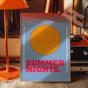 Summer nights poster, summer poster, summer vibes, summer print, sun print, summer wall art