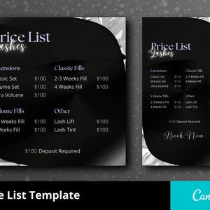 Price List Template DIY Lash Price List Flyer Template Hair Price list Canva Template Printable Pricing Guide Sheet Nails Price list