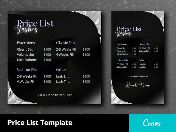 Price List Template DIY Lash Price List Flyer Template Hair Price list Canva Template Printable Pricing Guide Sheet Nails Price list