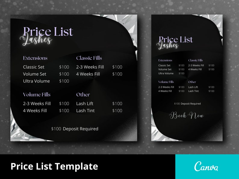 Price List Template DIY Lash Price List Flyer Template Hair Price list Canva Template Printable Pricing Guide Sheet Nails Price list