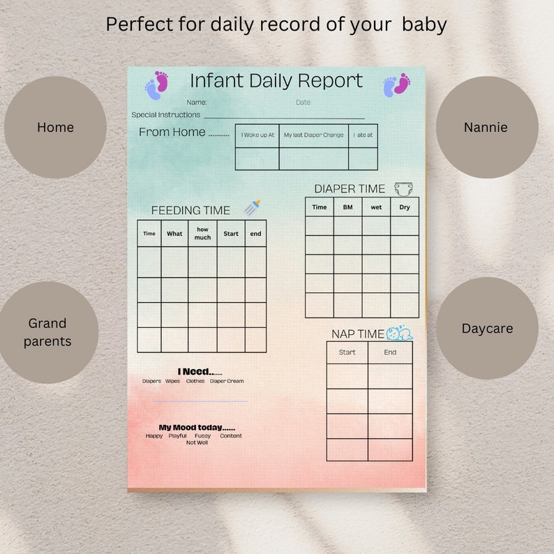 Infant Daily Report, Childcare Template Daily L, Nanny, Babysitter