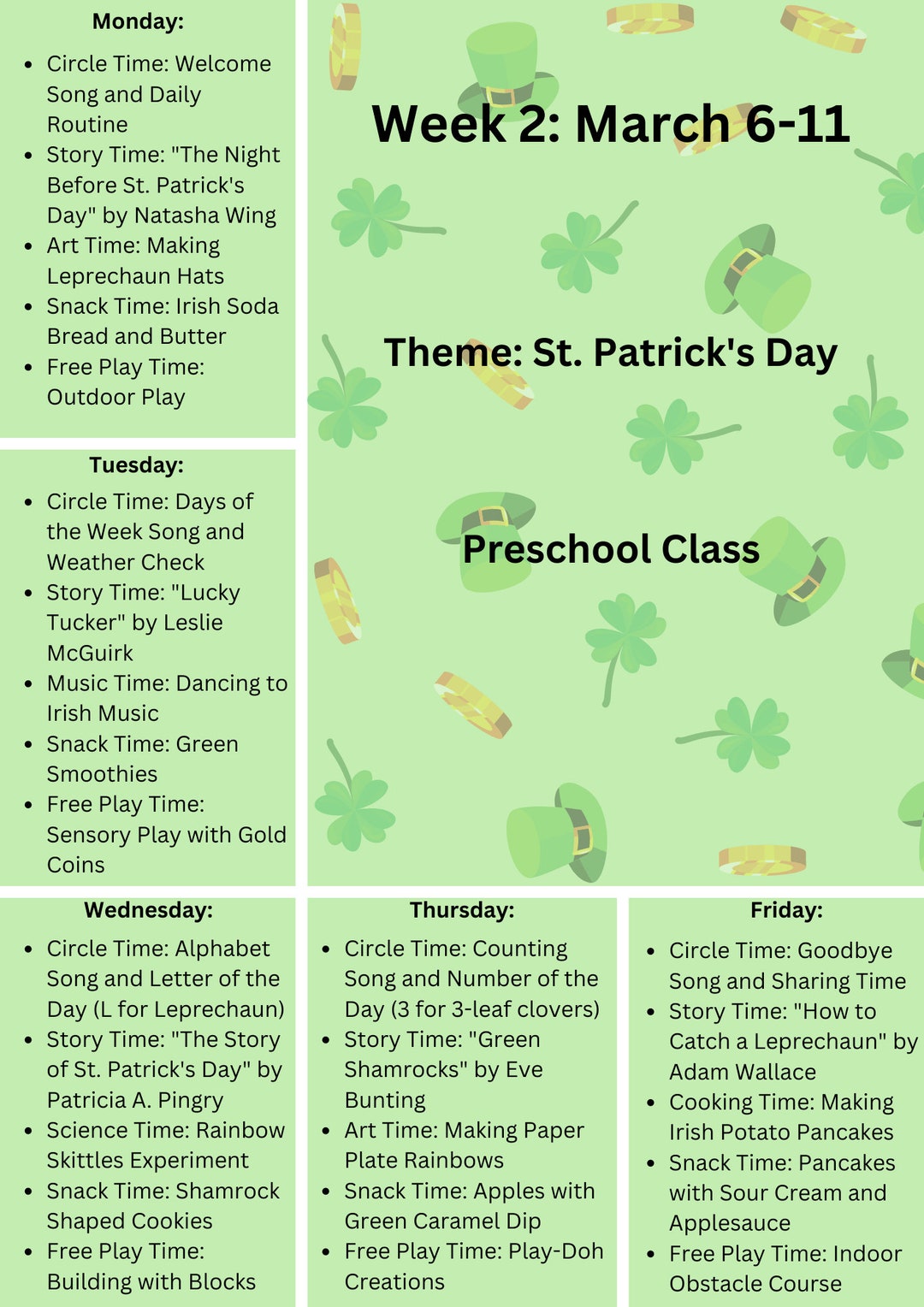 one-march-lesson-plan-and-one-activity-for-preschool-theme-st-etsy