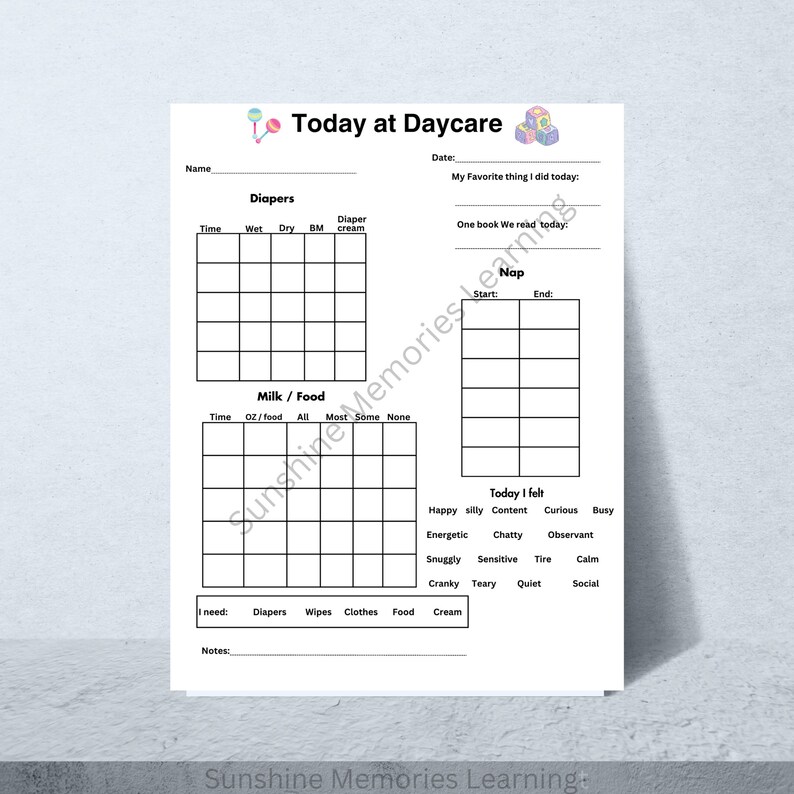 Daily report for infants in english and spanish etsy